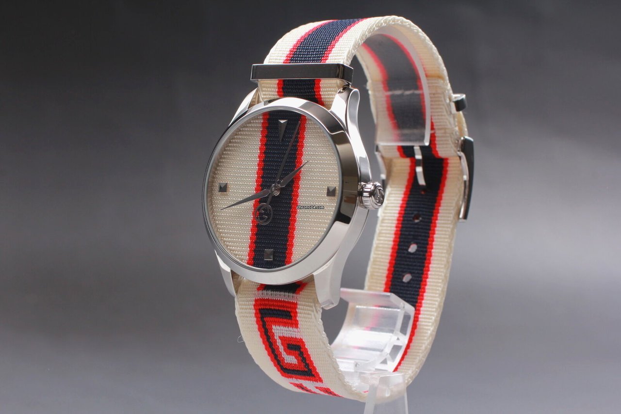 Shop Authentic Gucci G Timeless Quartz White Dial Two Tone NATO Strap Watch For Men - YA1264071 - Luxxuri