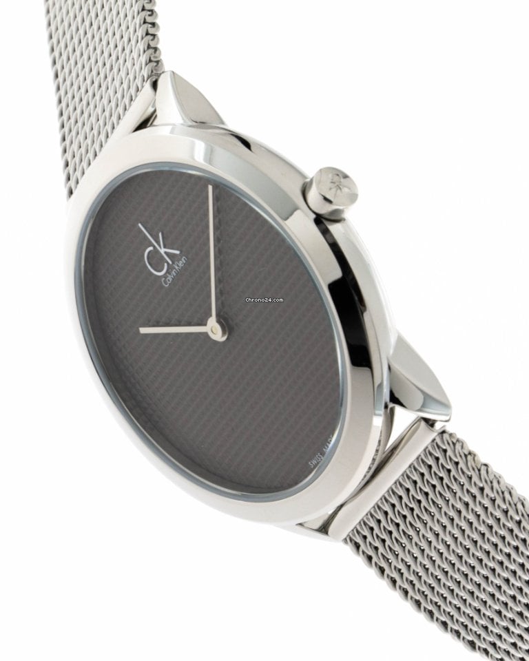 Shop Authentic Calvin Klein Minimal Grey Dial Silver Mesh Bracelet Watch for Women - K3M2212X - Luxxuri