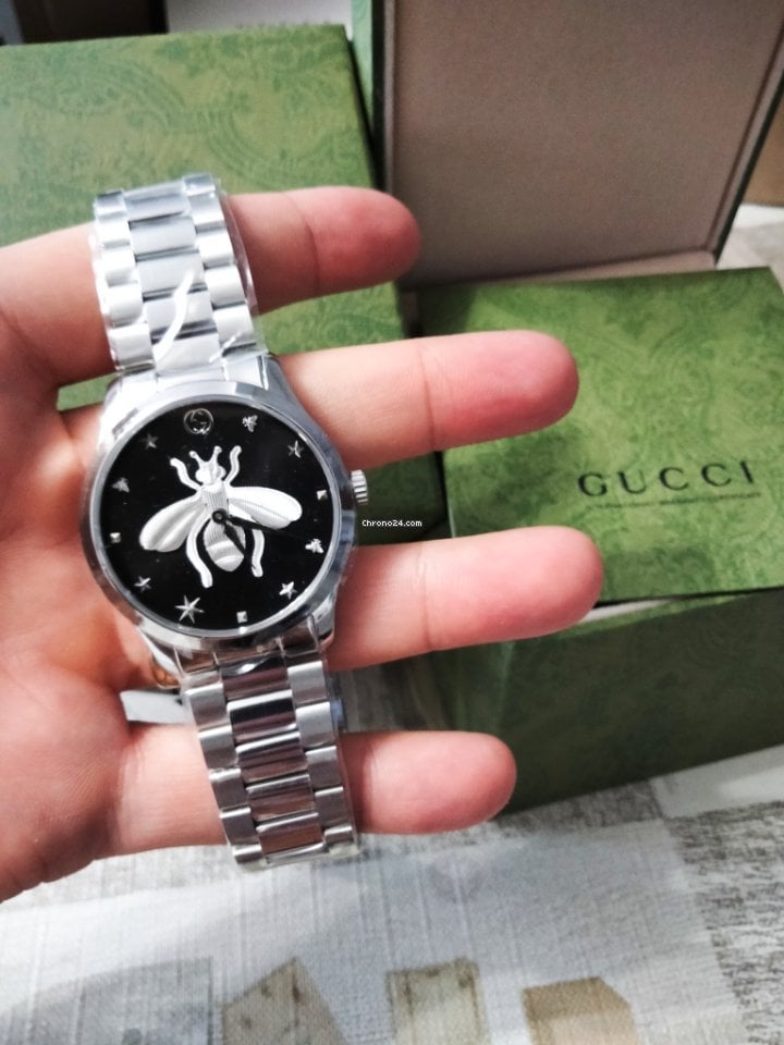 Shop Authentic Gucci G Timeless Quartz Black Dial Silver Steel Strap Watch For Women - YA1264136 - Luxxuri