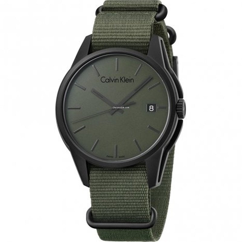 Shop Authentic Calvin Klein Tone Green Dial Green NATO Strap Watch for Men - K7K514WL - Luxxuri