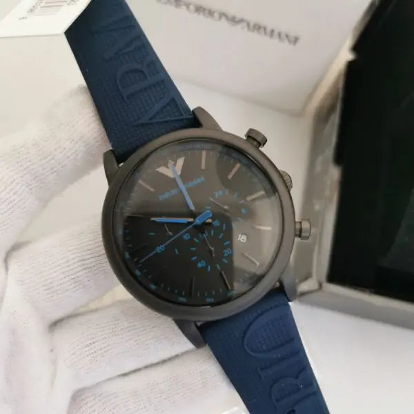Emporio Armani Luigi Chronograph Black Dial Blue Rubber Strap Watch For Men - AR11023