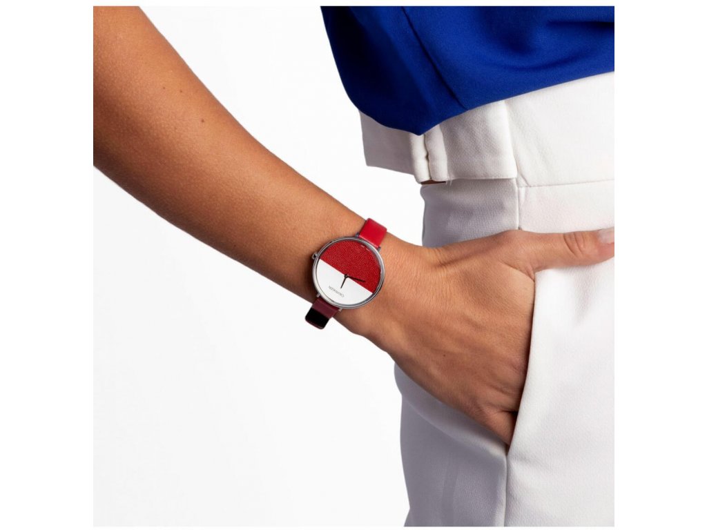 Shop Authentic Calvin Klein Rise Yellow Red Dial Red Leather Strap Watch for Women - K7A231UP - Luxxuri