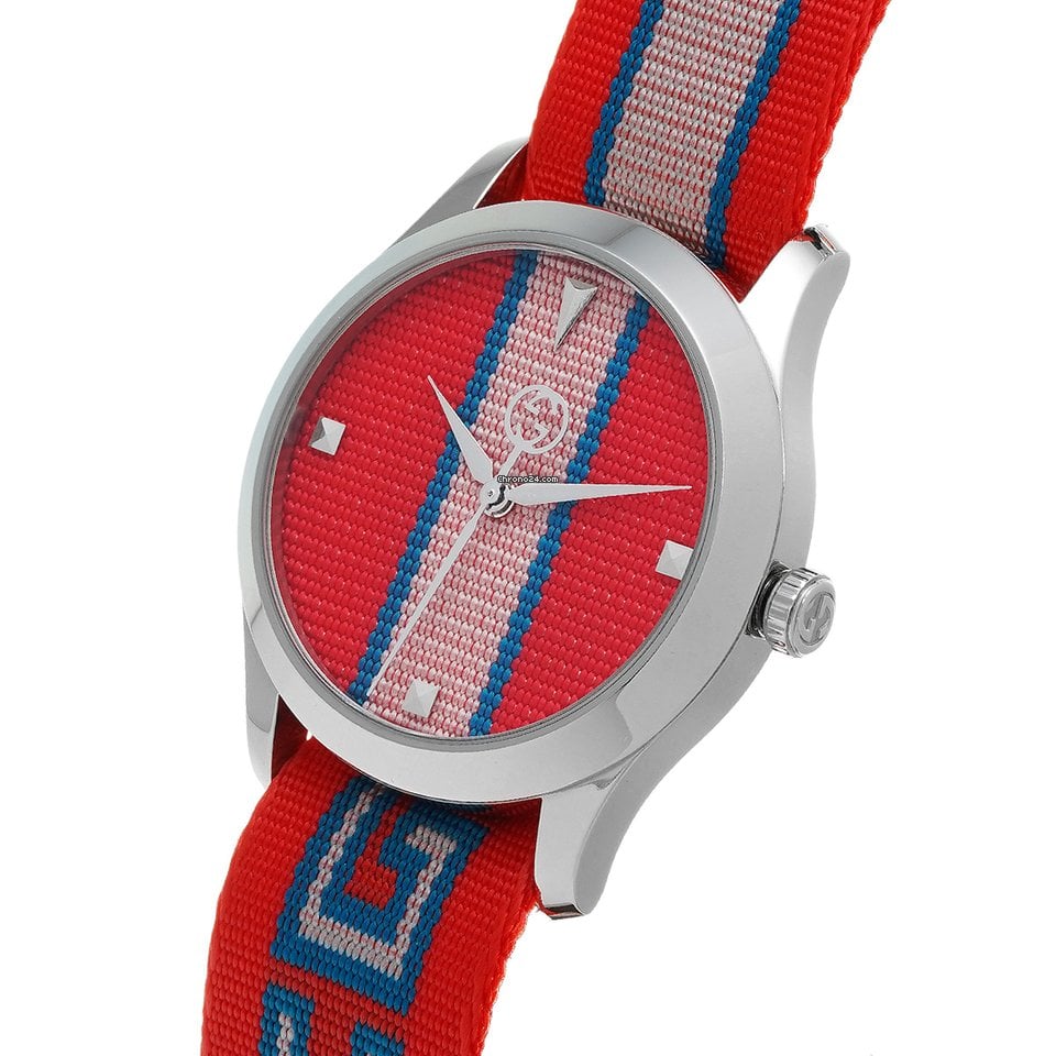 Shop Authentic Gucci G Timeless Quartz Red Dial Two Tone NATO Strap Watch For Men - YA1264070 - Luxxuri
