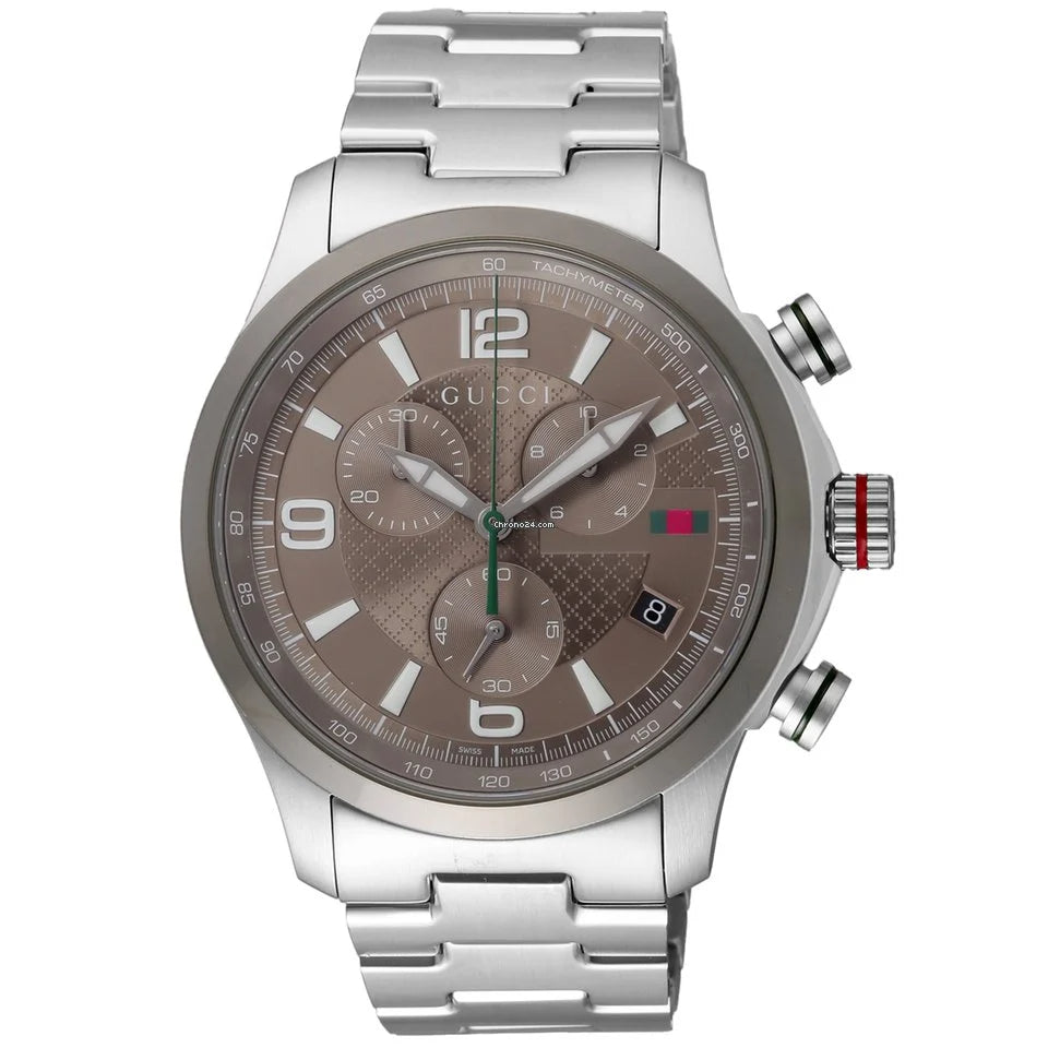 Shop Authentic Gucci G Timeless Chronograph Grey Dial Silver Steel Strap Watch For Men - YA126238 - Luxxuri