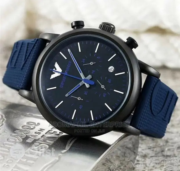 Emporio Armani Luigi Chronograph Black Dial Blue Rubber Strap Watch For Men - AR11023