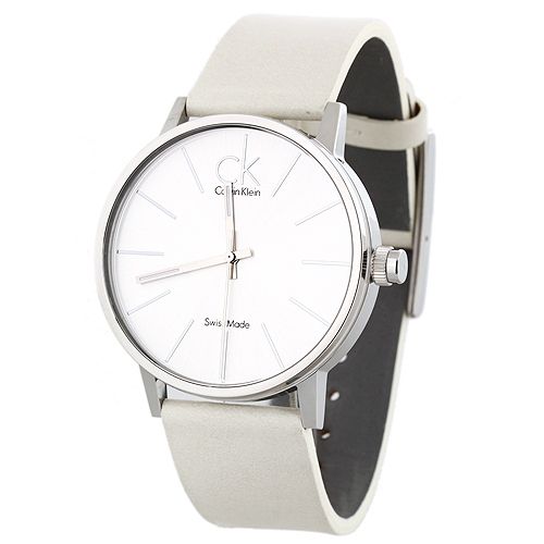 Shop Authentic Calvin Klein Post Minimal Silver Dial White Leather Strap Watch for Men - K7621126 - Luxxuri