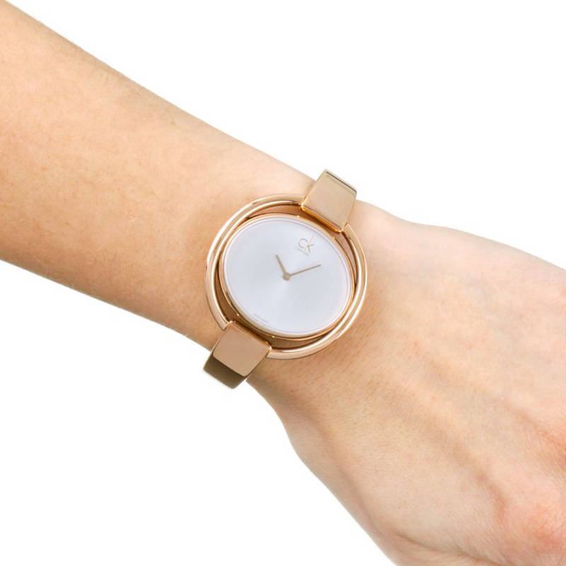 Shop Authentic Calvin Klein Impetuos Silver Dial Rose Gold Steel Strap Watch for Women - K4F2N616 - Luxxuri