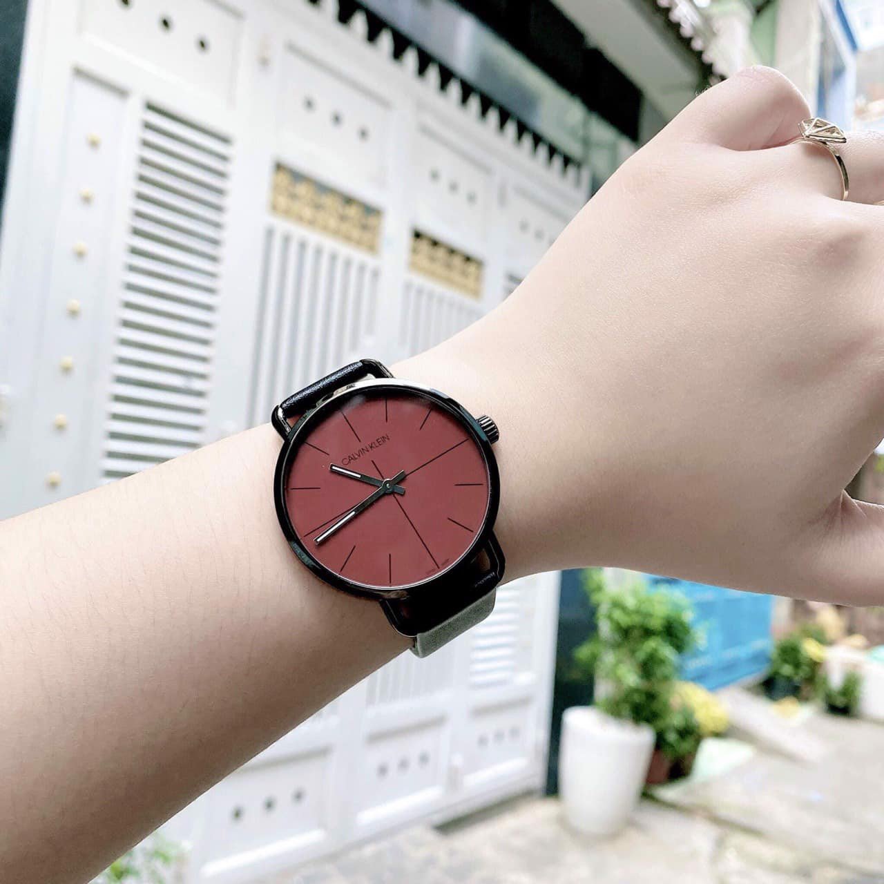 Shop Authentic Calvin Klein Even Maroon Dial Black Leather Strap Watch for Men - K7B214CP - Luxxuri