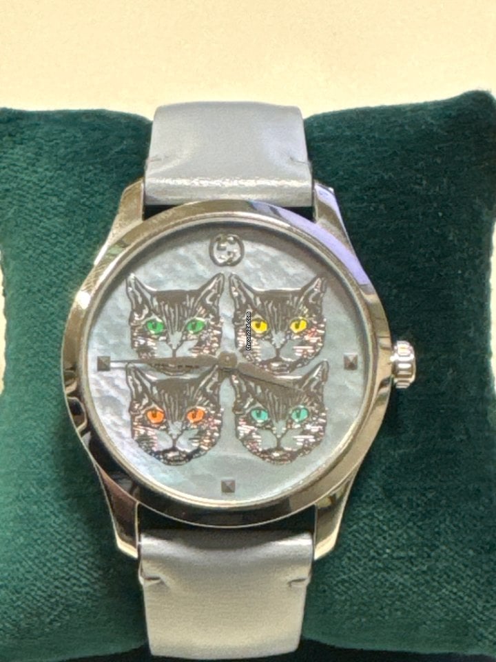 Shop Authentic Gucci G Timeless Quartz Mother of Pearl Dial Blue Leather Strap Watch For Women - YA1264124 - Luxxuri