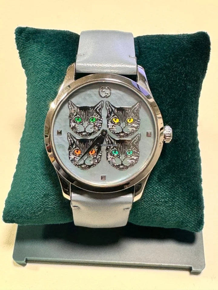 Shop Authentic Gucci G Timeless Quartz Mother of Pearl Dial Blue Leather Strap Watch For Women - YA1264124 - Luxxuri
