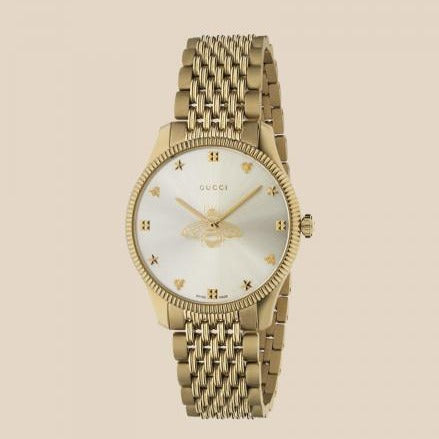 Shop Authentic Gucci G Timeless Quartz Silver Dial Gold Steel Strap Watch For Women - YA1264155 - Luxxuri