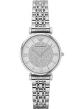 Shop Authentic Emporio Armani Gianni T Bar White Crystal Pave Dial Silver Stainless Steel Strap Watch For Women - AR1925 - Luxxuri