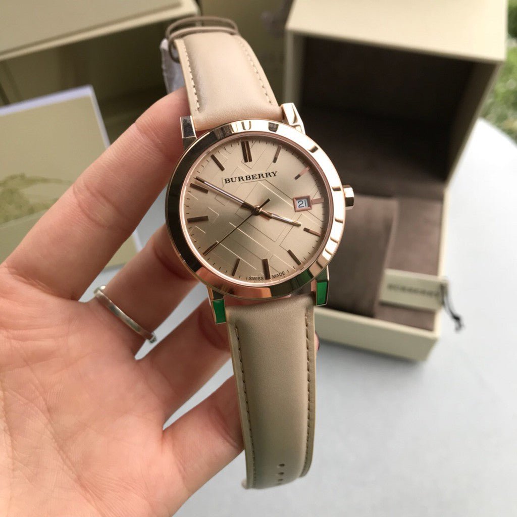 Shop Authentic Burberry The City Beige Dial Brown Leather Strap Watch for Women - BU9014 - Luxxuri