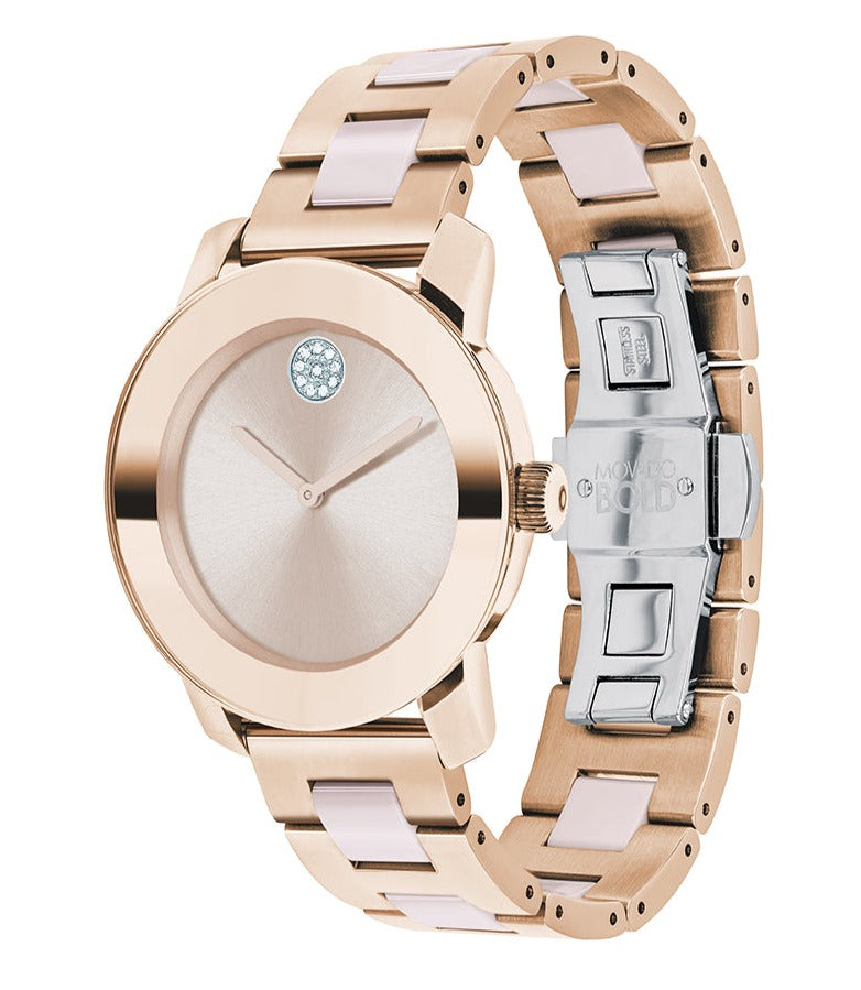 Shop Authentic Movado Bold Rose Gold Dial Two Tone Steel Strap Watch for Women - 3600639 - Luxxuri