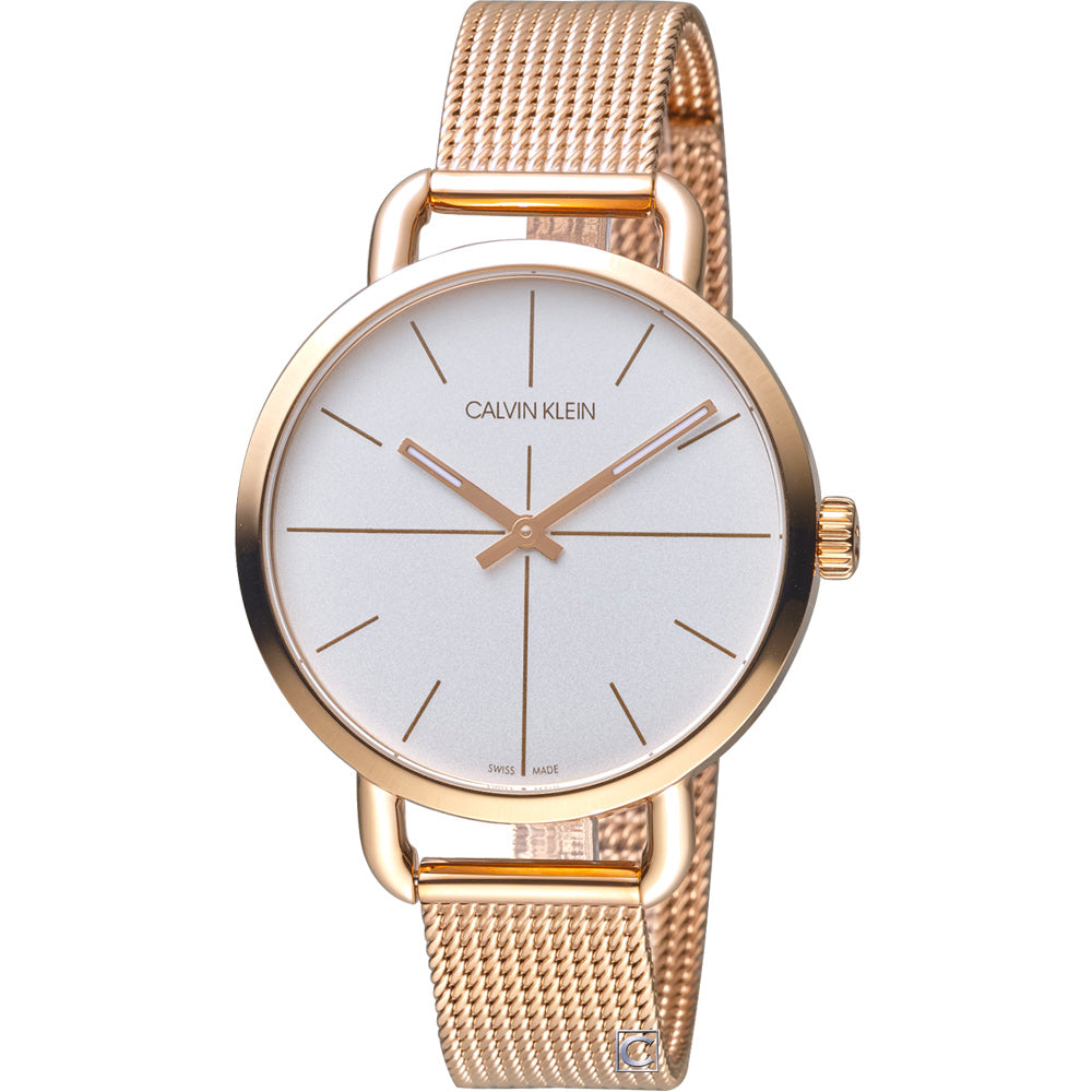 Shop Authentic Calvin Klein Even White Dial Rose Gold Mesh Bracelet Watch for Women - K7B23626 - Luxxuri