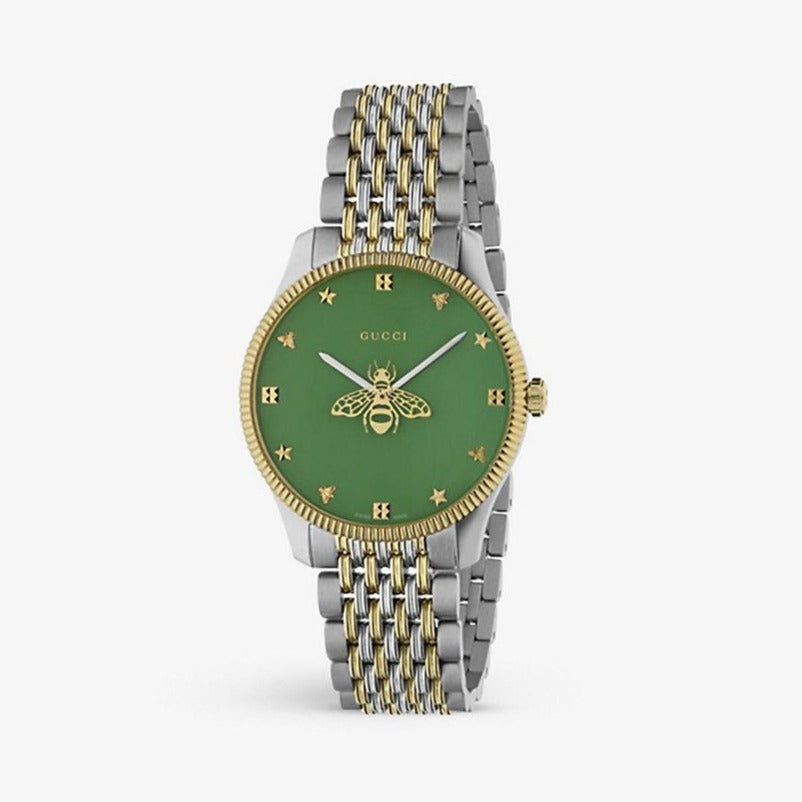 Shop Authentic Gucci G Timeless Quartz Green Dial Two Tone Steel Strap Watch For Men - YA1264182 - Luxxuri