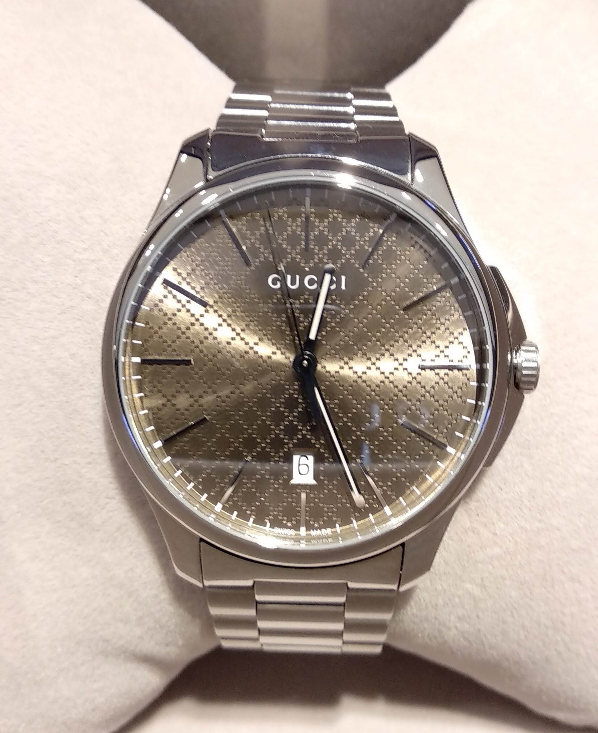 Shop Authentic Gucci G Timeless Quartz Brown Dial Silver Steel Strap Watch for Men - YA126317 - Luxxuri