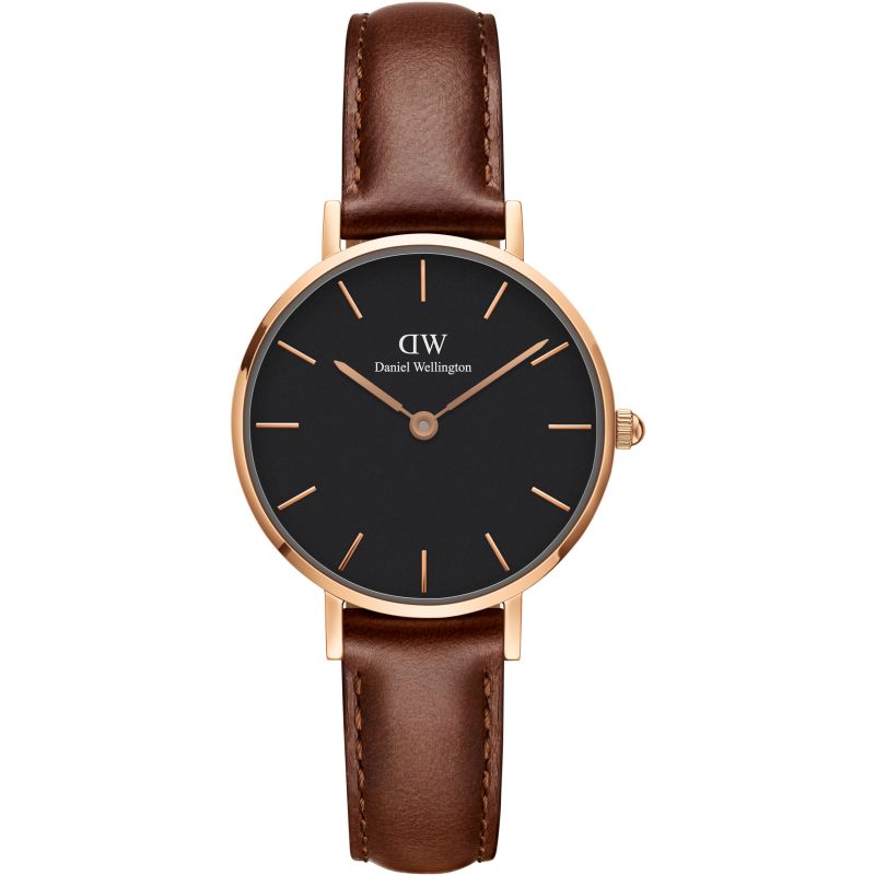 Shop Authentic Daniel Wellington Classic Petite St Mawes Black Dial Brown Leather Strap Watch For Women - DW00100225 - Luxxuri