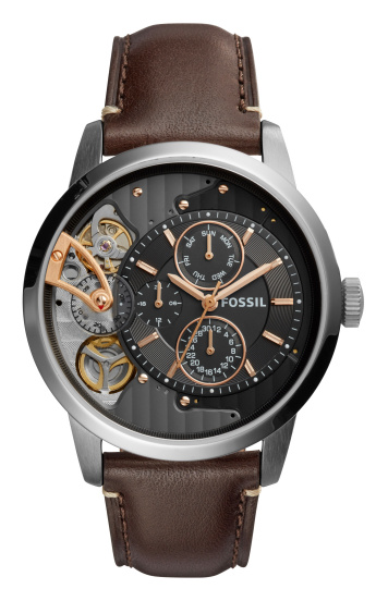 Fossil Townsman Automatic Black Dial Brown Leather Strap Watch for Men - ME1163