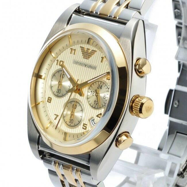 Shop Authentic Emporio Armani Classic Chronograph White Dial Two Tone Steel Strap Watch For Men - AR0396 - Luxxuri