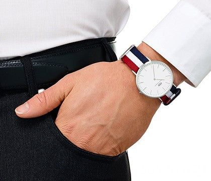 Shop Authentic Daniel Wellington Classic Cambridge White Dial Two Tone Nylon Strap Watch For Men - DW00100017 - Luxxuri