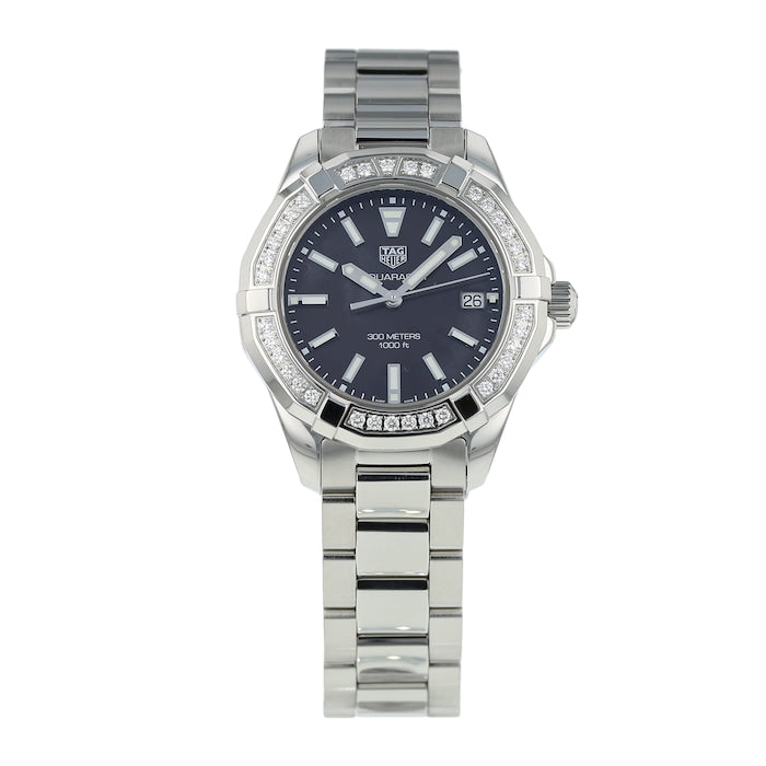 Shop Authentic Tag Heuer Aquaracer Quartz Diamonds Black Dial Silver Steel Strap Watch for Women - WAY131P.BA0748 - Luxxuri