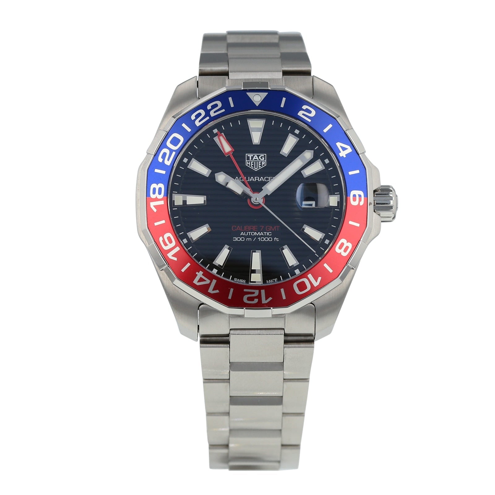 Shop Authentic Tag Heuer Aquaracer GMT Caliber 7 Pepsi Black Dial Silver Steel Strap Watch for Men - WAY201F.BA0927 - Luxxuri