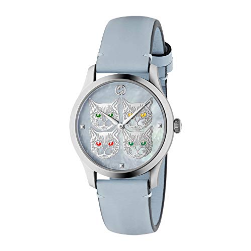 Shop Authentic Gucci G Timeless Quartz Mother of Pearl Dial Blue Leather Strap Watch For Women - YA1264124 - Luxxuri