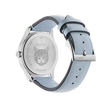Shop Authentic Gucci G Timeless Quartz Mother of Pearl Dial Blue Leather Strap Watch For Women - YA1264124 - Luxxuri