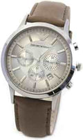 Shop Authentic Emporio Armani Classic Chronograph Silver Dial Brown Leather Strap Watch For Men - AR2471 - Luxxuri