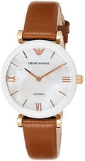 Shop Authentic Emporio Armani Gianni T Bar Quartz Mother of Pearl White Dial Brown Leather Strap Watch For Women - AR11040 - Luxxuri
