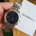 Shop Authentic Emporio Armani Classic Chronograph Black Dial Silver Steel Strap Watch For Men - AR1786 - Luxxuri