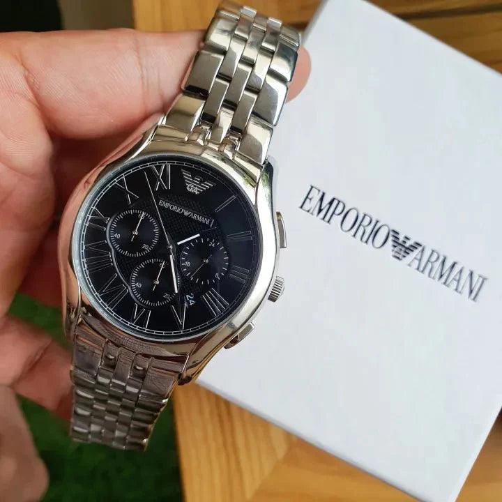 Shop Authentic Emporio Armani Classic Chronograph Black Dial Silver Steel Strap Watch For Men - AR1786 - Luxxuri