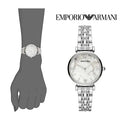 Shop Authentic Emporio Armani Gianni T Bar White Marble Dial Silver Steel Strap Watch For Women - AR11170 - Luxxuri