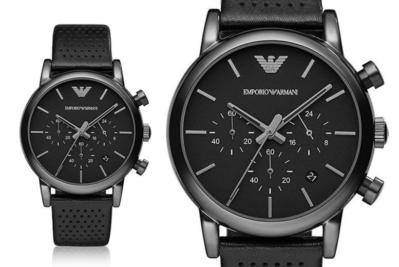 Shop Authentic Emporio Armani Luigi Chronograph Black Dial Black Leather Strap Watch For Men - AR1737 - Luxxuri