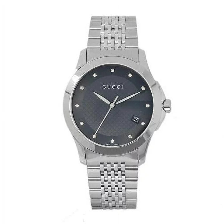 Shop Authentic Gucci G Timeless Diamonds Black Dial Silver Steel Strap Watch For Men - YA126405 - Luxxuri