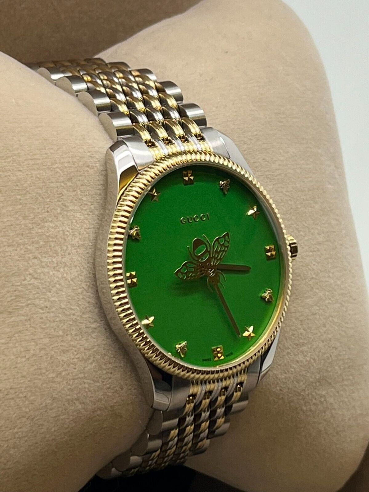 Shop Authentic Gucci G Timeless Quartz Green Dial Two Tone Steel Strap Watch For Men - YA1264182 - Luxxuri