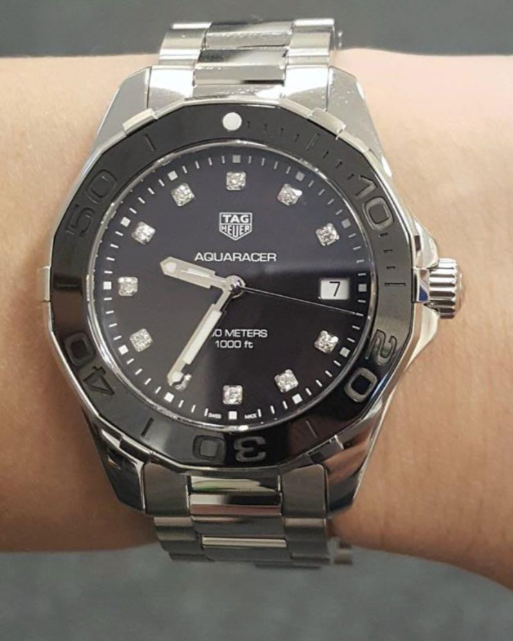 Shop Authentic Tag Heuer Aquaracer Quartz Black Dial Silver Steel Strap Watch for Women - WAY131M.BA0748 - Luxxuri