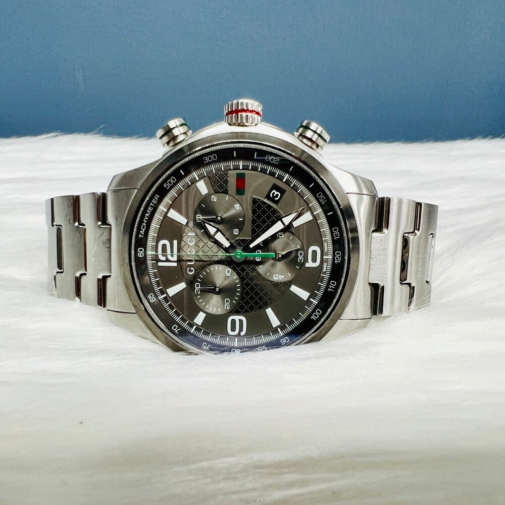 Shop Authentic Gucci G Timeless Chronograph Grey Dial Silver Steel Strap Watch For Men - YA126238 - Luxxuri