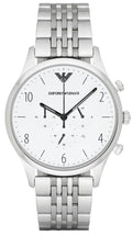 Shop Authentic Emporio Armani Classic Chronograph Silver Dial Silver Steel Strap Watch For Men - AR1879 - Luxxuri