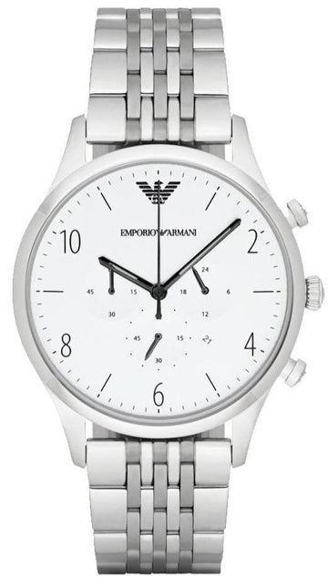 Shop Authentic Emporio Armani Classic Chronograph Silver Dial Silver Steel Strap Watch For Men - AR1879 - Luxxuri