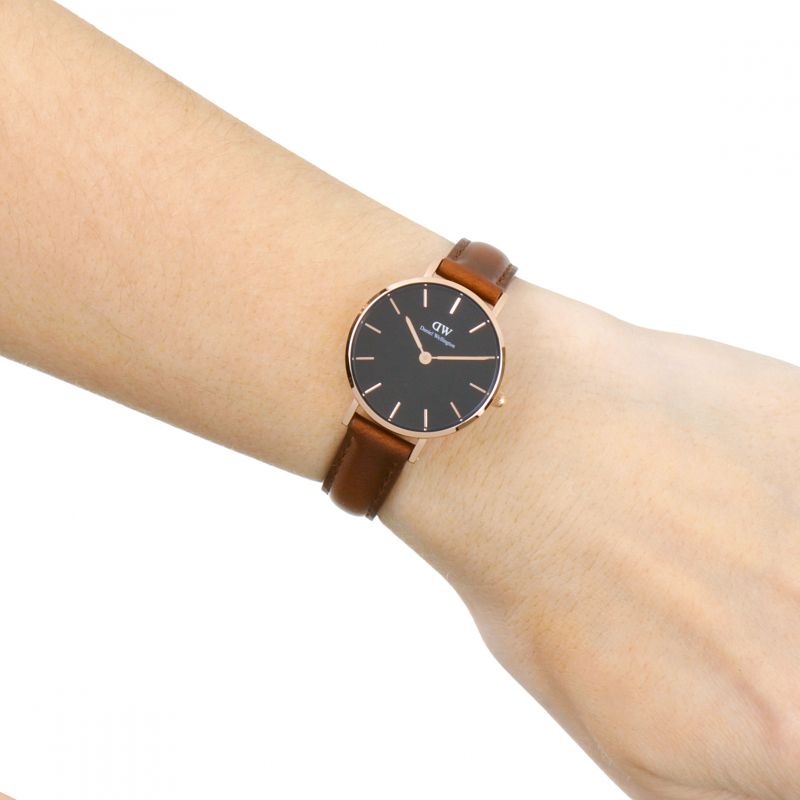 Shop Authentic Daniel Wellington Classic Petite St Mawes Black Dial Brown Leather Strap Watch For Women - DW00100225 - Luxxuri