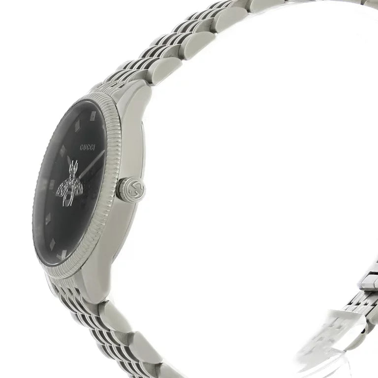 Shop Authentic Gucci G Timeless Quartz Black Dial Silver Steel Strap Watch For Women - YA1265020 - Luxxuri