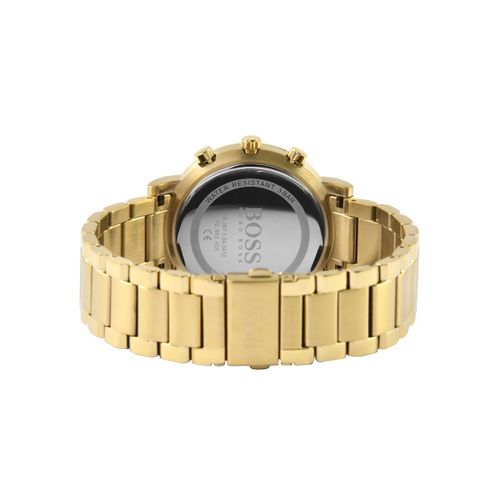 Hugo Boss Integrity Chronograph Grey Dial Gold Steel Strap Watch for Men - 1513781