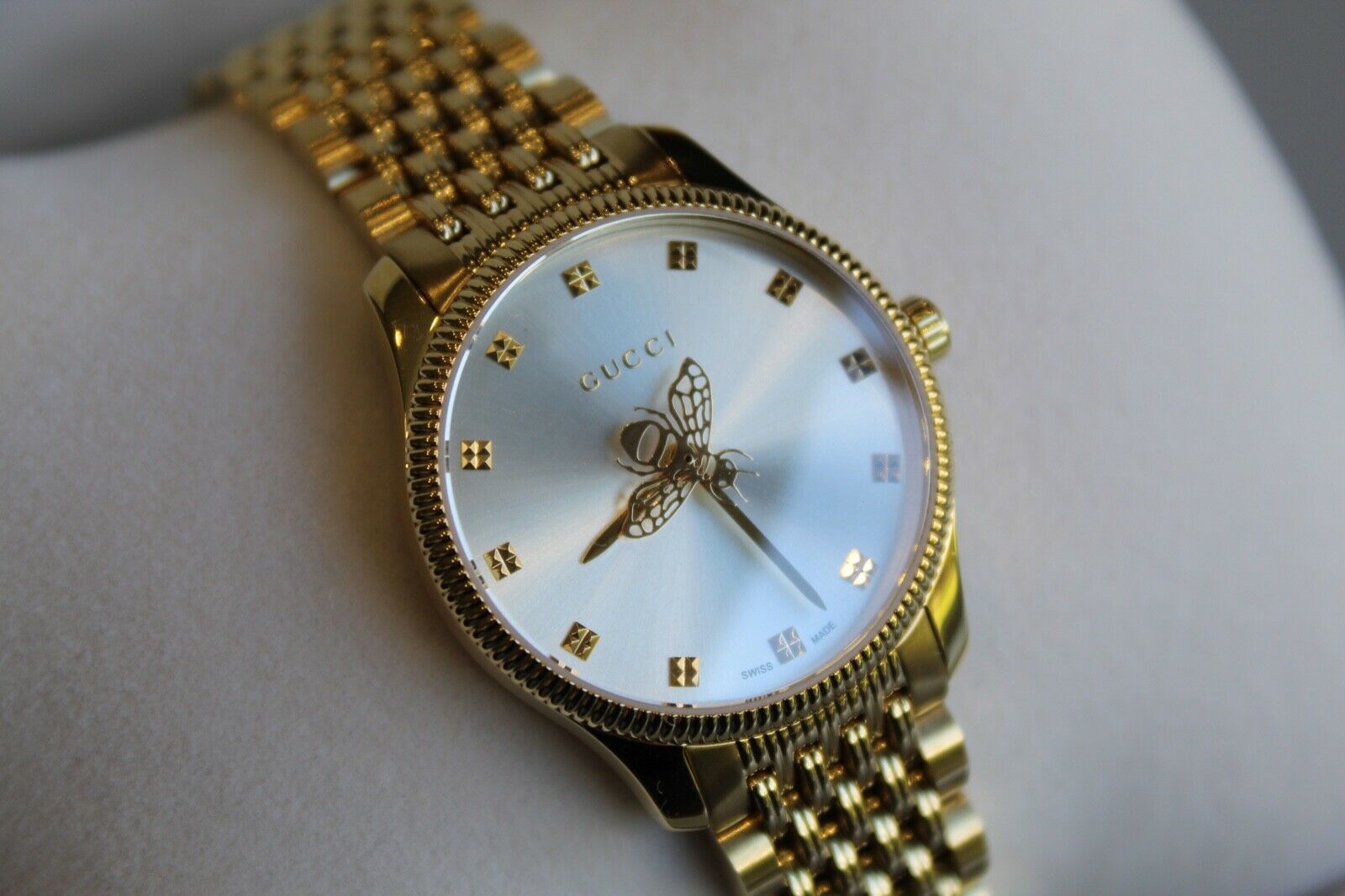 Shop Authentic Gucci G Timeless Quartz Mother of Pearl Dial Gold Steel Strap Watch For Women - YA1265021 - Luxxuri
