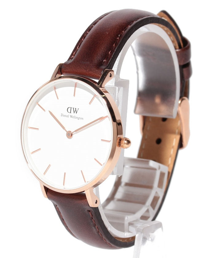 Shop Authentic Daniel Wellington Classic Petite Bristol White Dial Brown Leather Strap Watch For Women - DW00100171 - Luxxuri