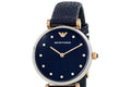 Shop Authentic Emporio Armani Gianni T Bar Analog Blue Dial Black Leather Strap Watch For Women - AR1989 - Luxxuri