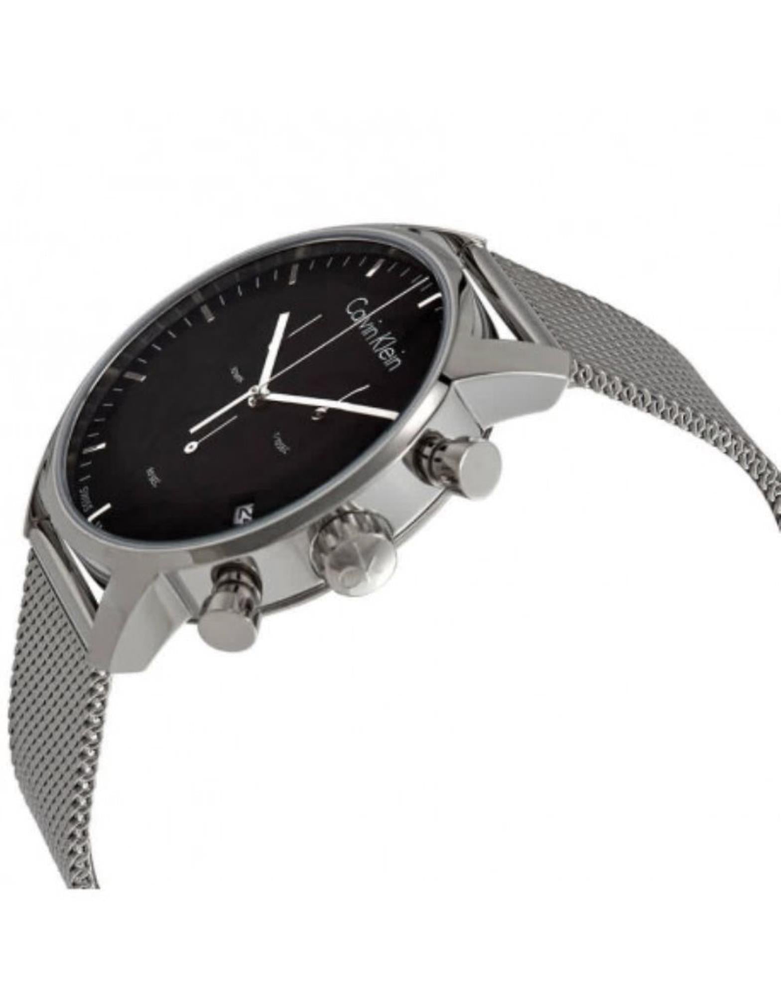 Shop Authentic Calvin Klein City Chronograph Black Dial Silver Mesh Bracelet Watch for Men - K2G27121 - Luxxuri