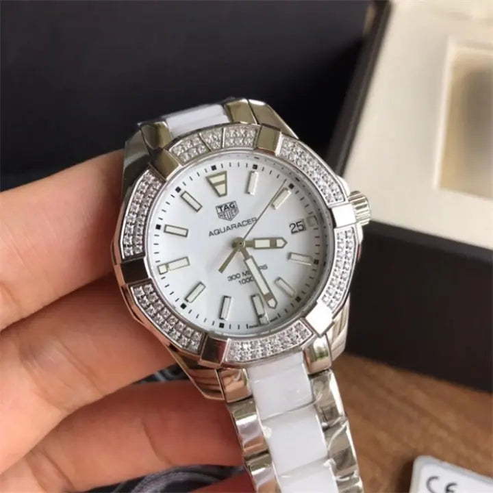 Shop Authentic Tag Heuer Aquaracer Diamonds White Dial Two Tone Steel Strap Watch for Women - WAY131F.BA0914 - Luxxuri