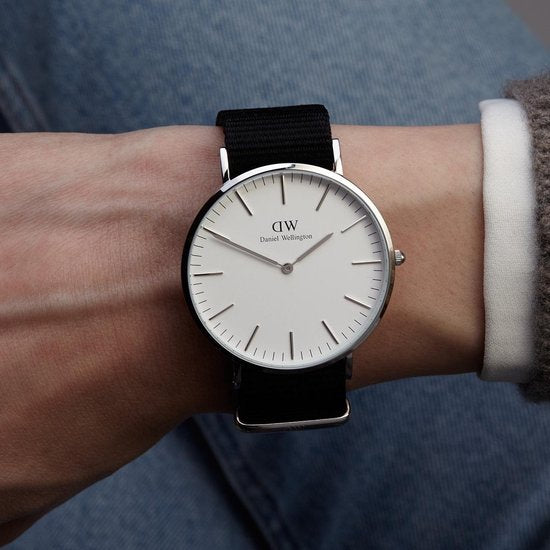 Shop Authentic Daniel Wellington Classic Cornwall White Dial Black Nylon Strap Watch For Men - DW00100258 - Luxxuri